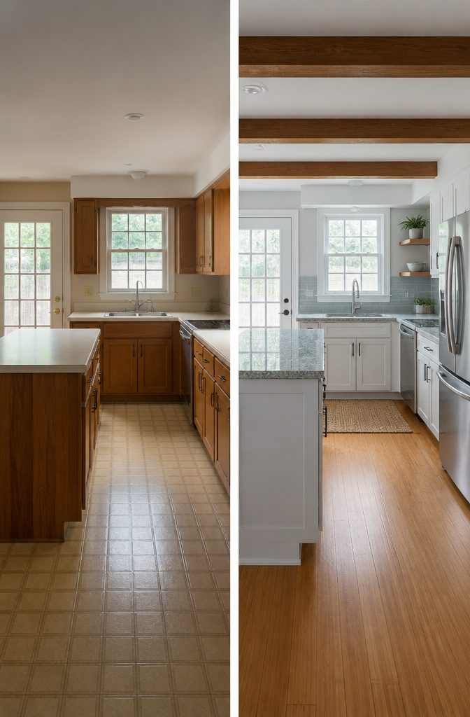 Bamboo flooring and water-saving fixtures in a Cape Cod house renovation.