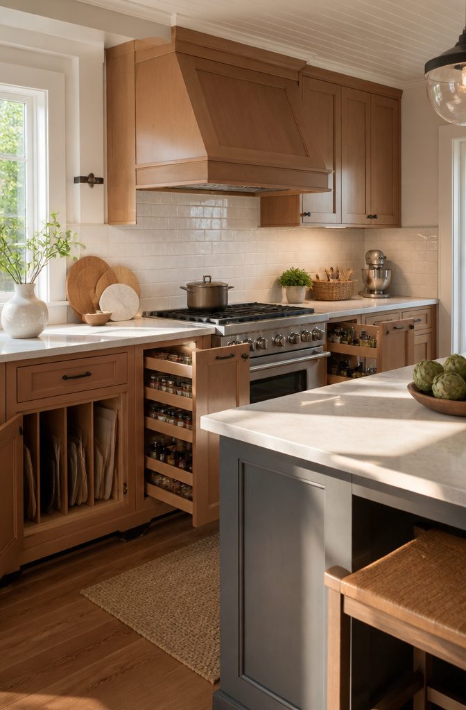 Thoughtfully designed cabinetry with vertical dividers and organized storage.