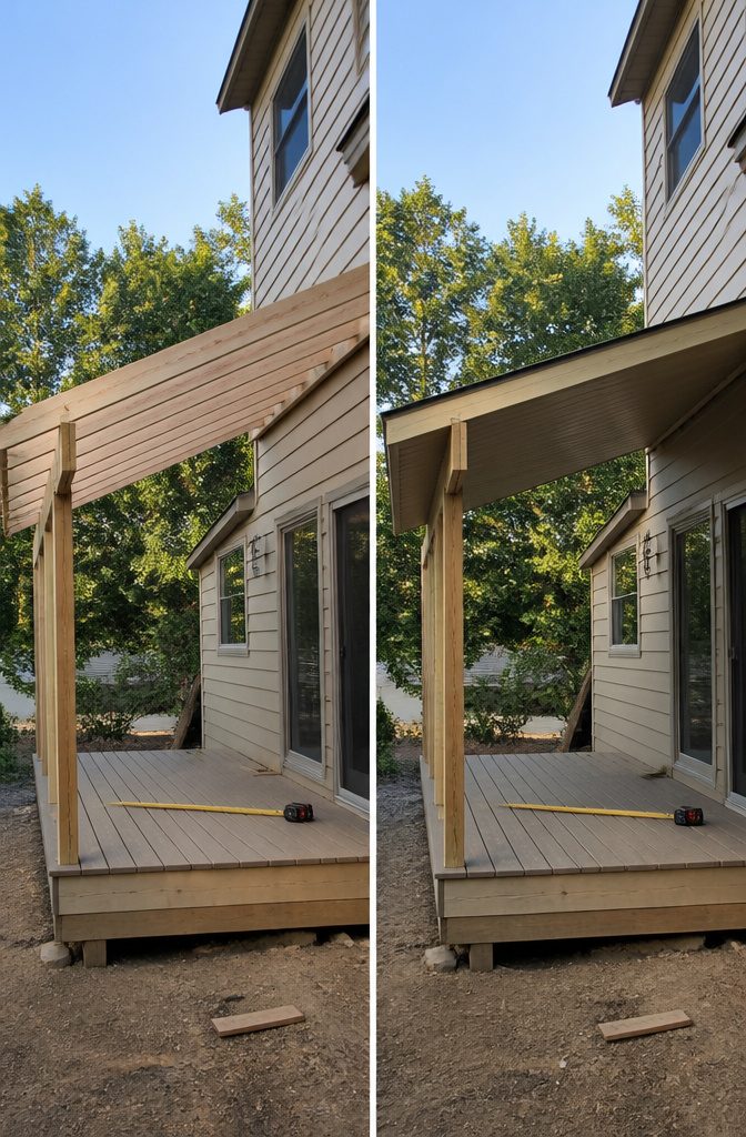 Building a Covered Deck Off the Back of a House: What the Work Actually Involves 1 A shed roof structure showing a sloped design.