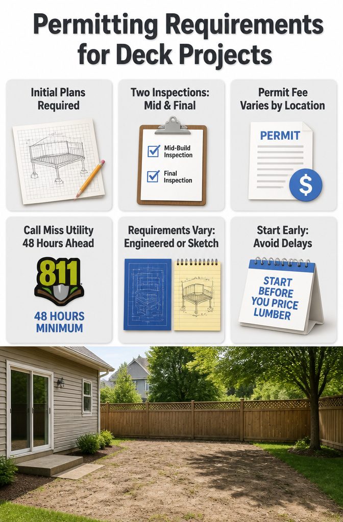 Building a Covered Deck Off the Back of a House: What the Work Actually Involves 2 An information image detailing permitting requirements for deck projects.