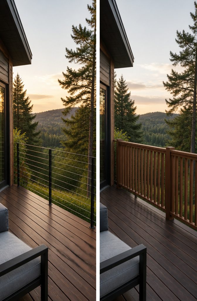 A deck with stainless steel cable railings.