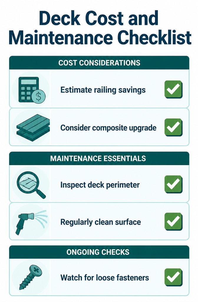 Checklist for deck cost and maintenance considerations.