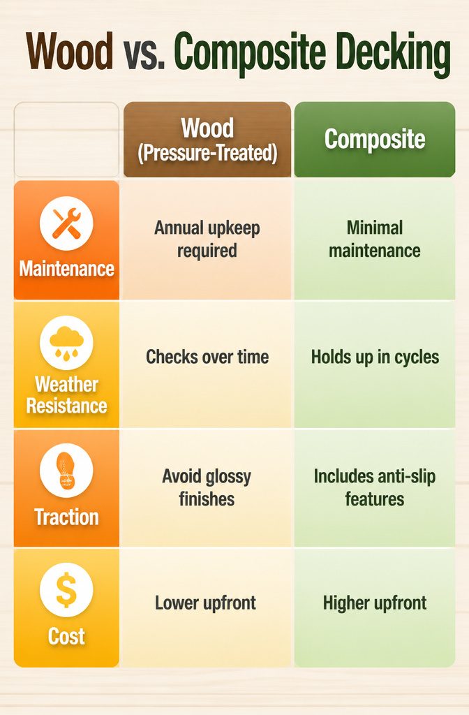 Comparison of wood and composite decking materials.