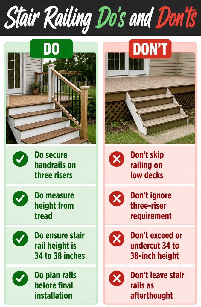 Image showing stair railing do's and don'ts.